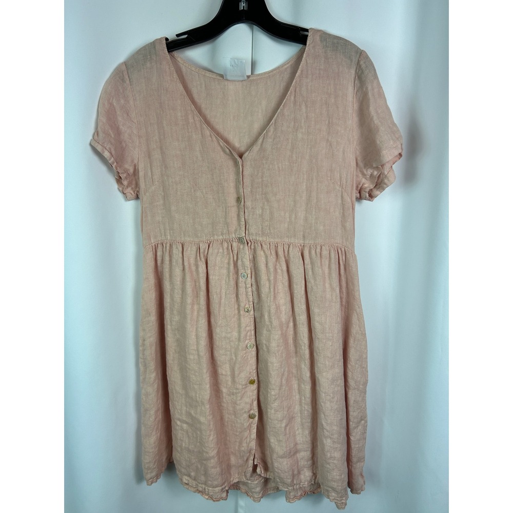 Jillian Harris x PRIV Pink Babydoll Linen Button Front Mini Dress Lightweight S